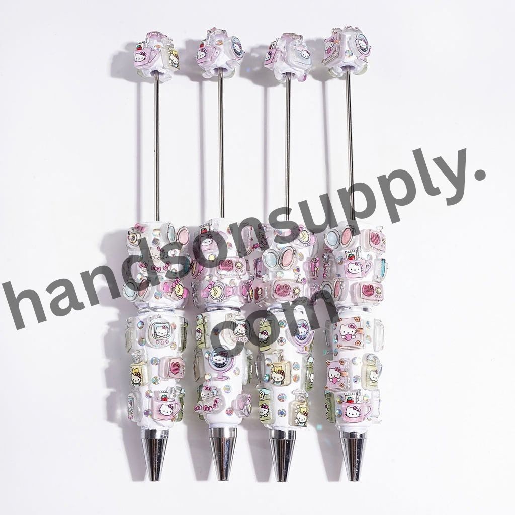 Adorable Cat Character Series with AB Rhinestones and Glitter Daily Essentials Design Beadable Clay Pen