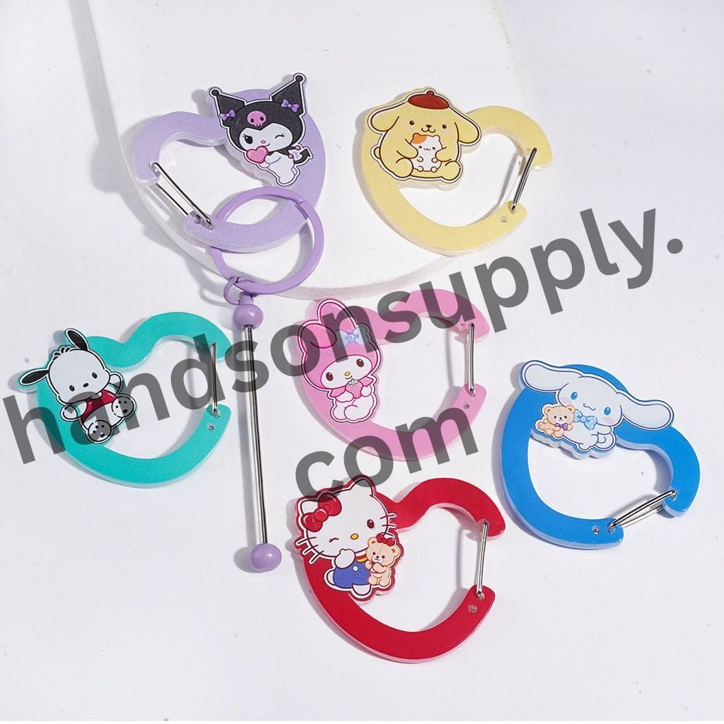 Anime Animal Character Heart-Shaped Acrylic Carabiner Clips for Bags, Luggage Tags and Keychains, Random Mix