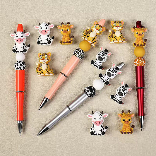 3D Safari Animal Series with Cheetah, Deer, Zebra & Cow, Silicone Focal Beads Random Mix