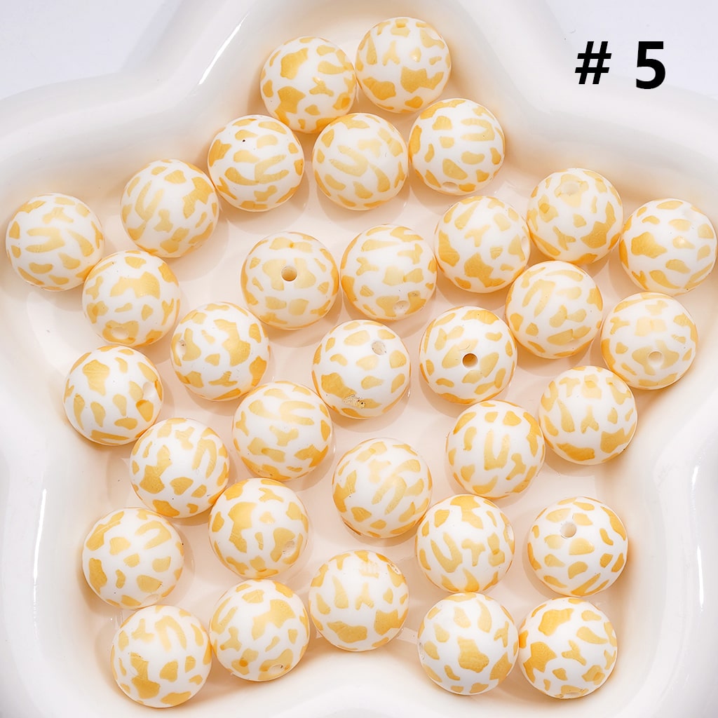 Cow Print Multicolor Design Style Z-00276 Silicone Beads 15MM
