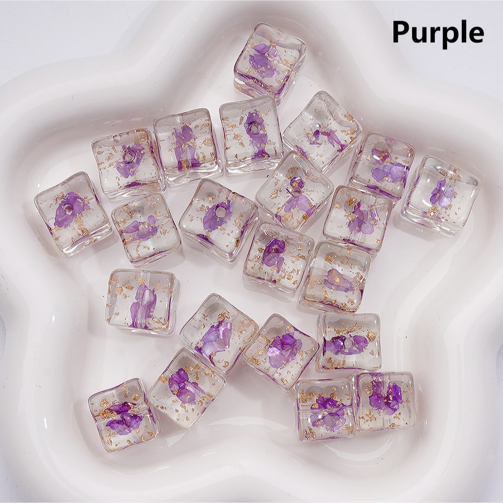 Clear Square Acrylic Beads with Gold Foil and Multi-Color Shells 14-15MM (Single Color is available for 200pcs(Whole bag))