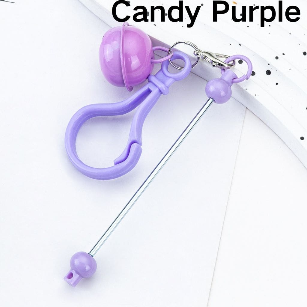 Beadable DIY Keychain with Bar Carabiner Hook Bell and Karabiner in Solid Color, 153MM