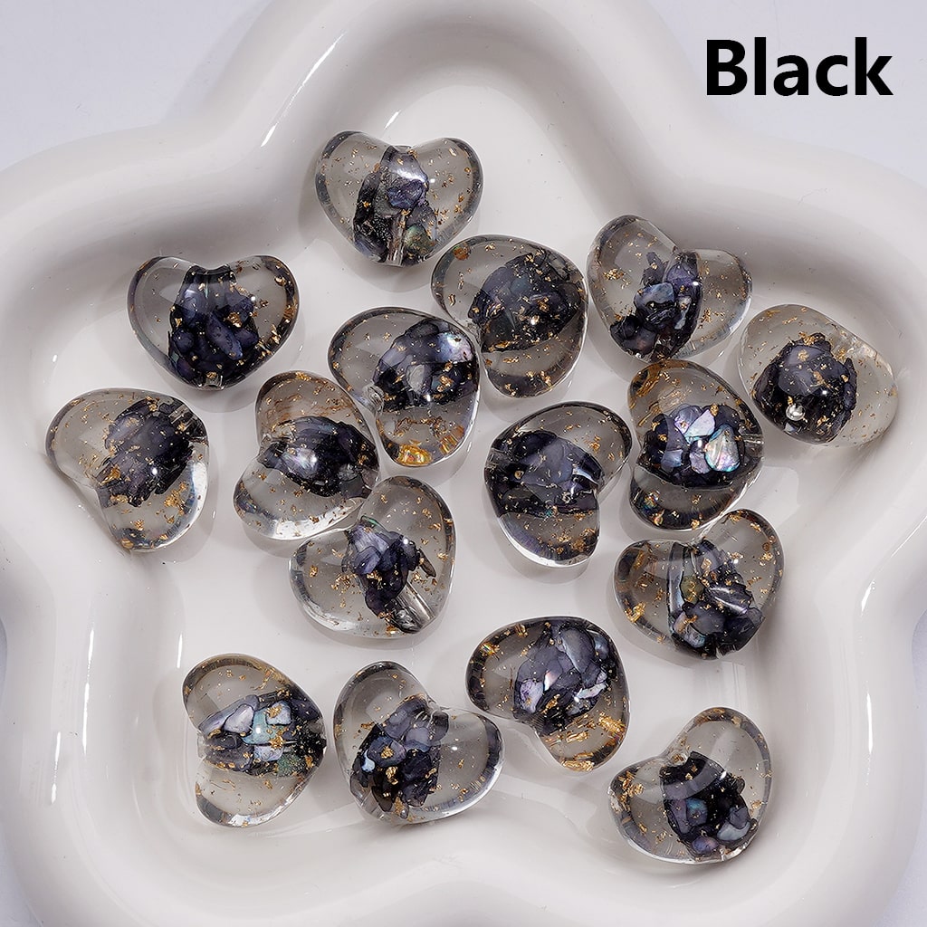 Clear Heart Acrylic Beads with Multi-Color Shells & Gold Foil Paper (Single Color is available for 200pcs(Whole bag))