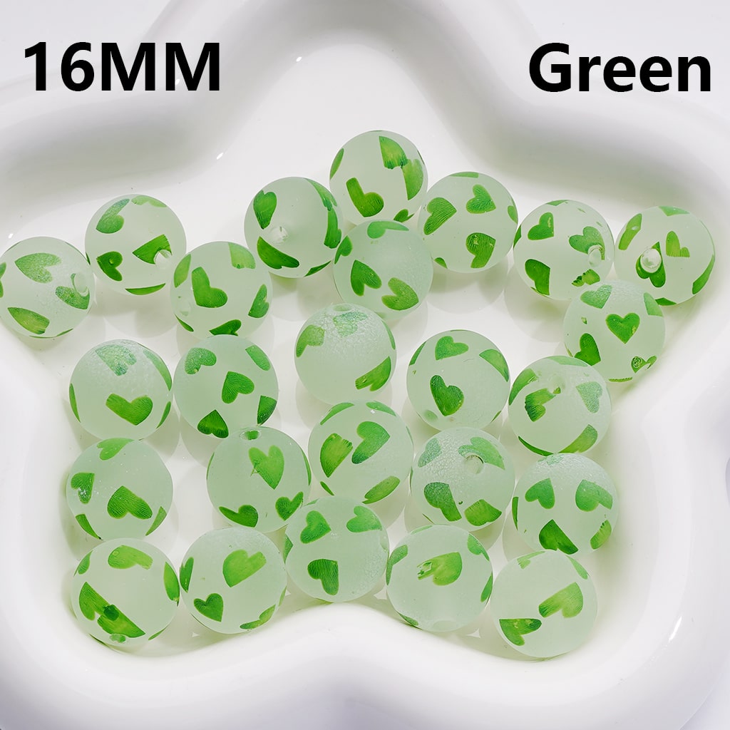 Multi-Color Heart Printed Frosted Acrylic Beads, 16MM Round Single Color Option Requires 200pcs Full Bag