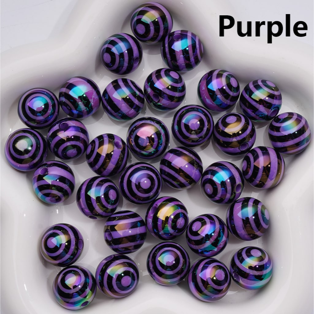 UV Coating Round Acrylic Beads in Solid Color Black Round Stripes, 16MM (Single Color is available for 200pcs(Whole bag))