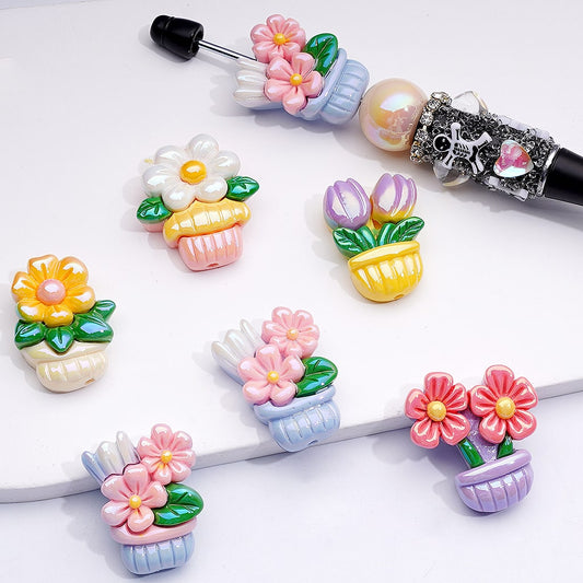 UV Coated Flower Pot & Bonsai Designs Vivid Colors Acrylic Beads Random Mix