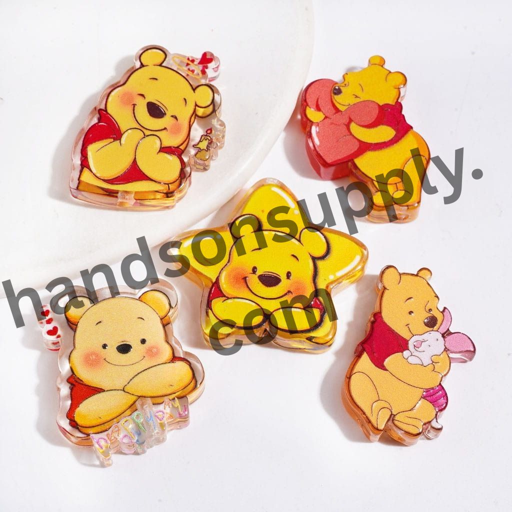 Sweet Honey Bear Characters in Various Poses Semi-Clear Acrylic Beads, Random Mix