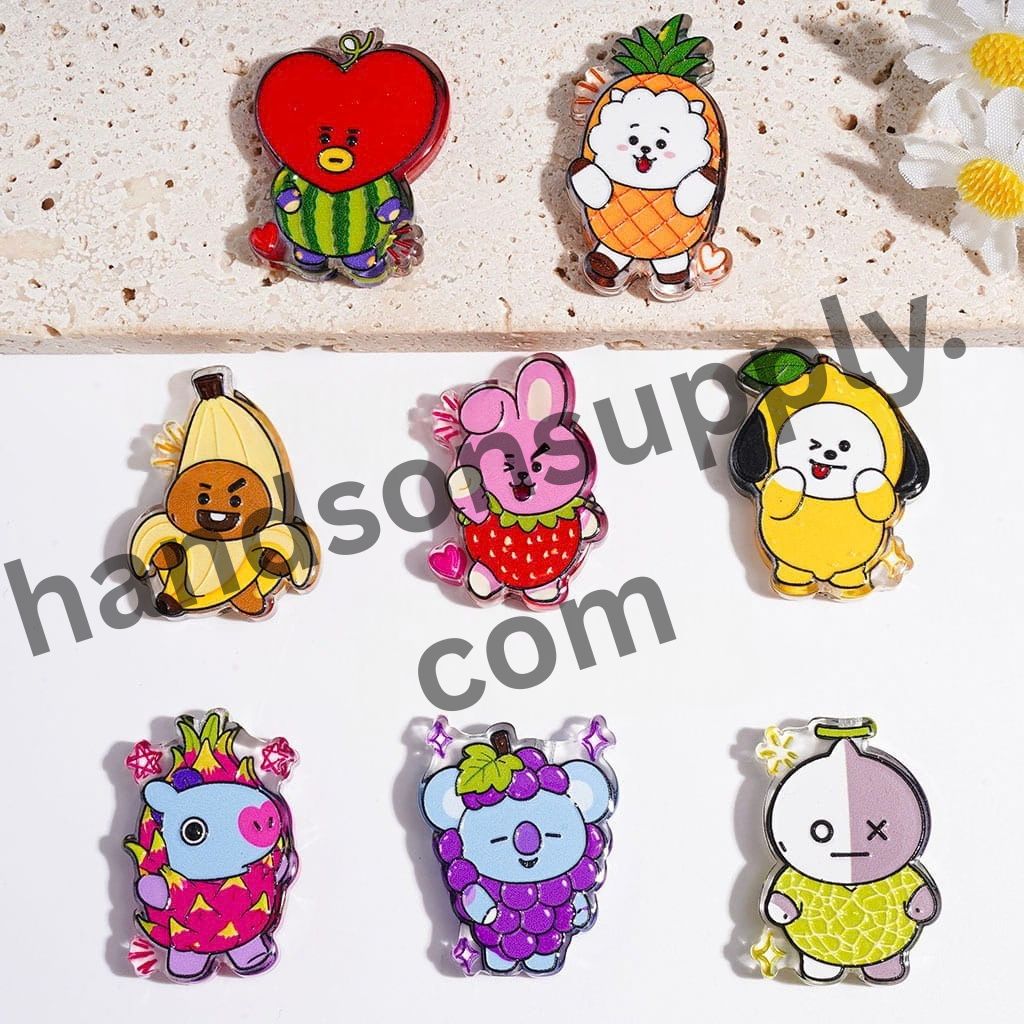 Fresh Fruit Motif Korea Boy Group Semi-Clear Acrylic Beads, Random Mix