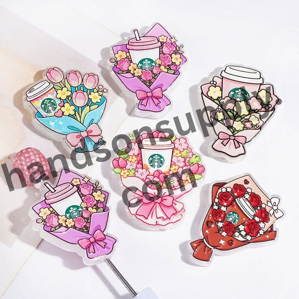 Famous Coffee Cup in Varied Style Flower Bouquet Acrylic Beads, Random Mix