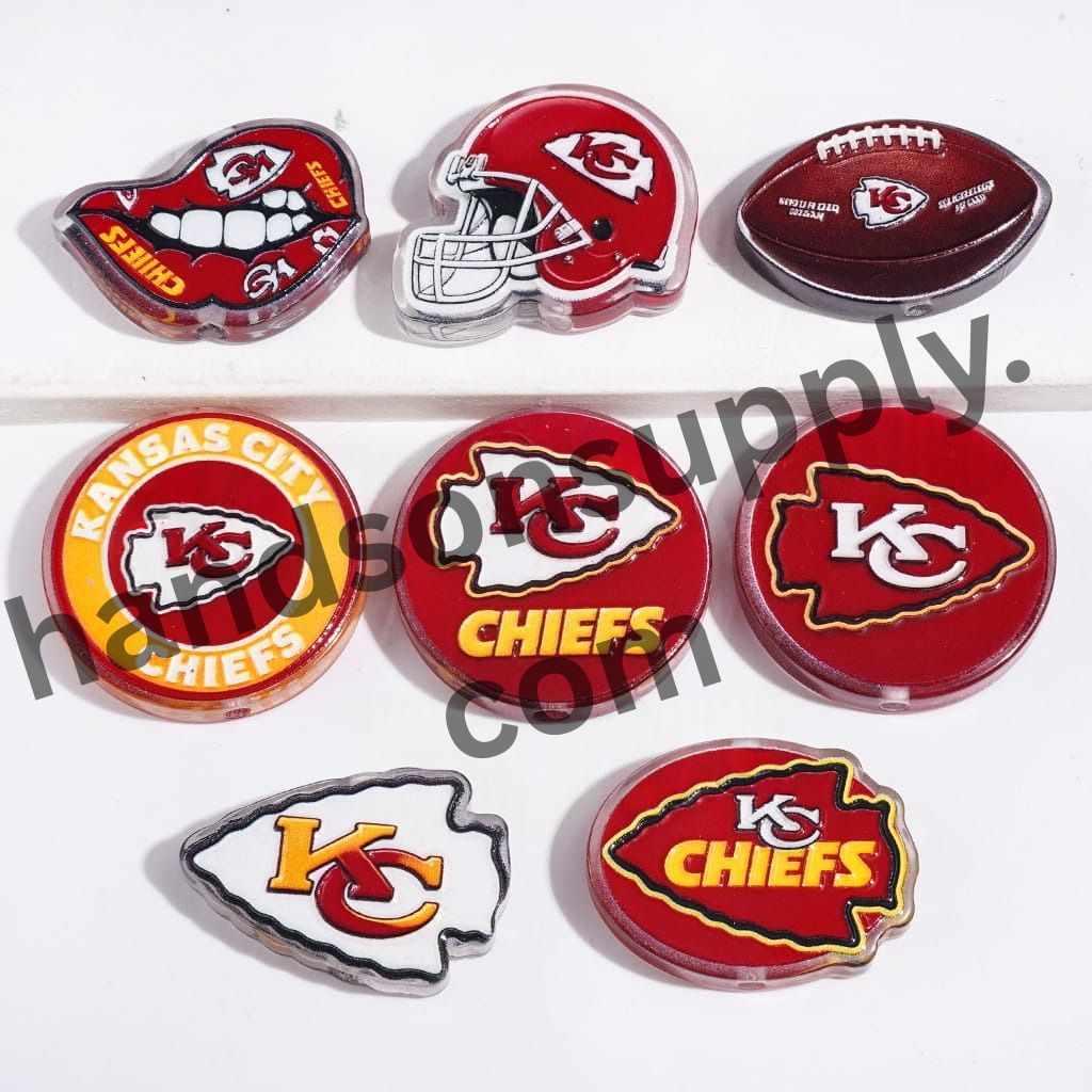 Kansas City American Football Team Logo Designs in Assorted Shapes Acrylic Beads and Pendants, Random Mix