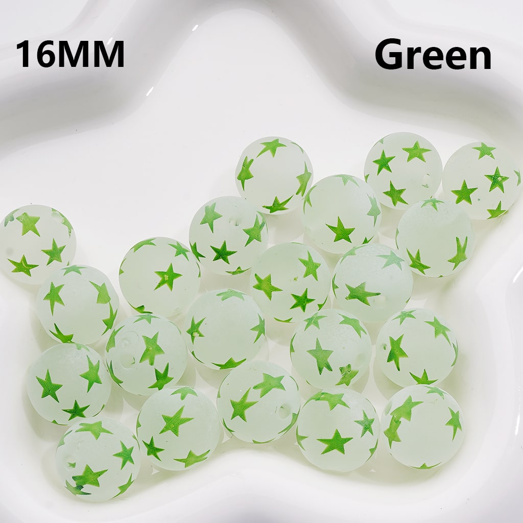 Multi-Color Star Printed Frosted Round Acrylic Beads, 16MM – Bulk 200pcs Required for Single Color Option