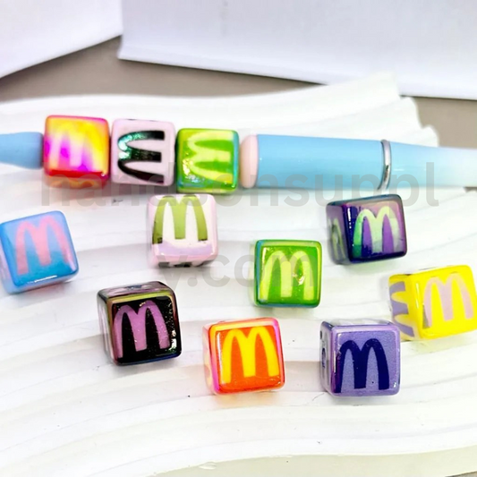 Mcdonal Theme Colorful Cube Square 14MM UV Finish Acrylic Beads