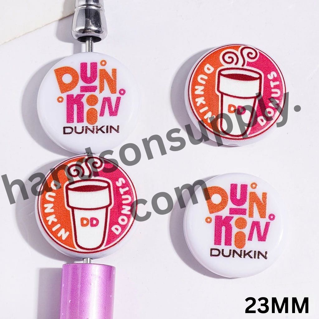 Sweet Coffee Cup Orange & Pink Series Beverage Theme Flat Round Shape Acrylic Beads, 23MM, Random Mix