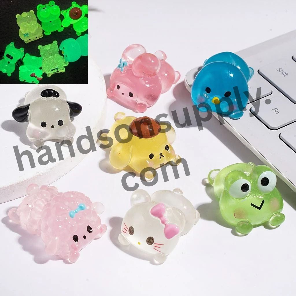 Luminous Whimsical Animal Cartoon Character Series Acrylic for Beads and Pen Topper and Figurine, Multi-Color, Random Mix