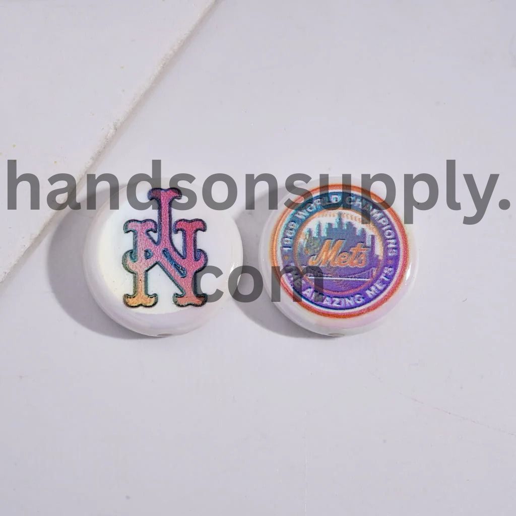 UV Coating with Sports American Baseball Series Acrylic Beads, Around 24MM, Flat Round Shape