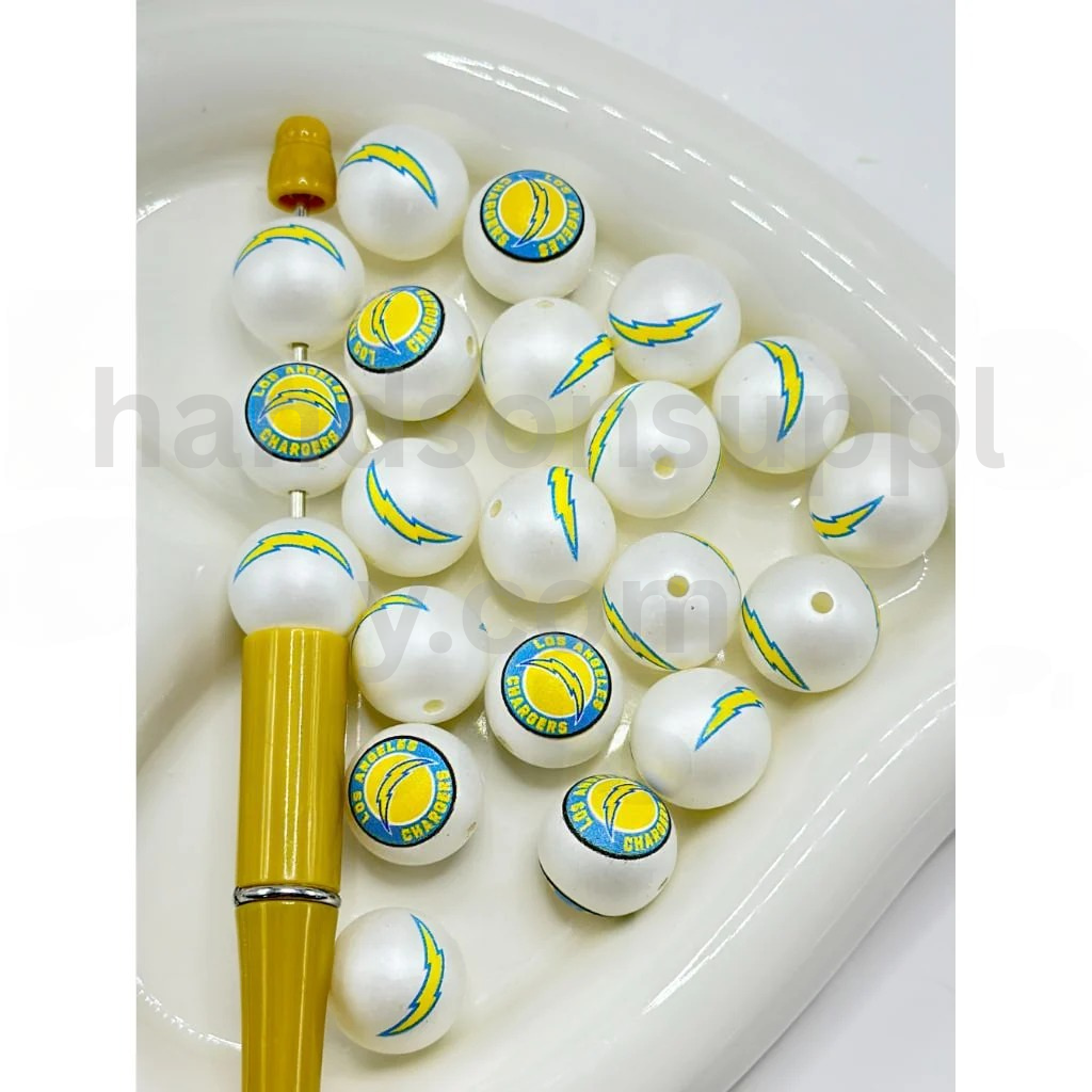 LA Chargers Football Theme White Round 16MM Mix Frosted Acrylic Beads