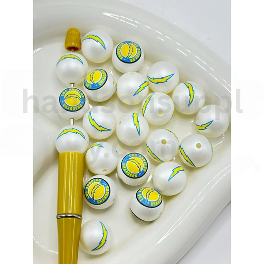 LA Chargers Football Theme White Round 16MM Mix Frosted Acrylic Beads