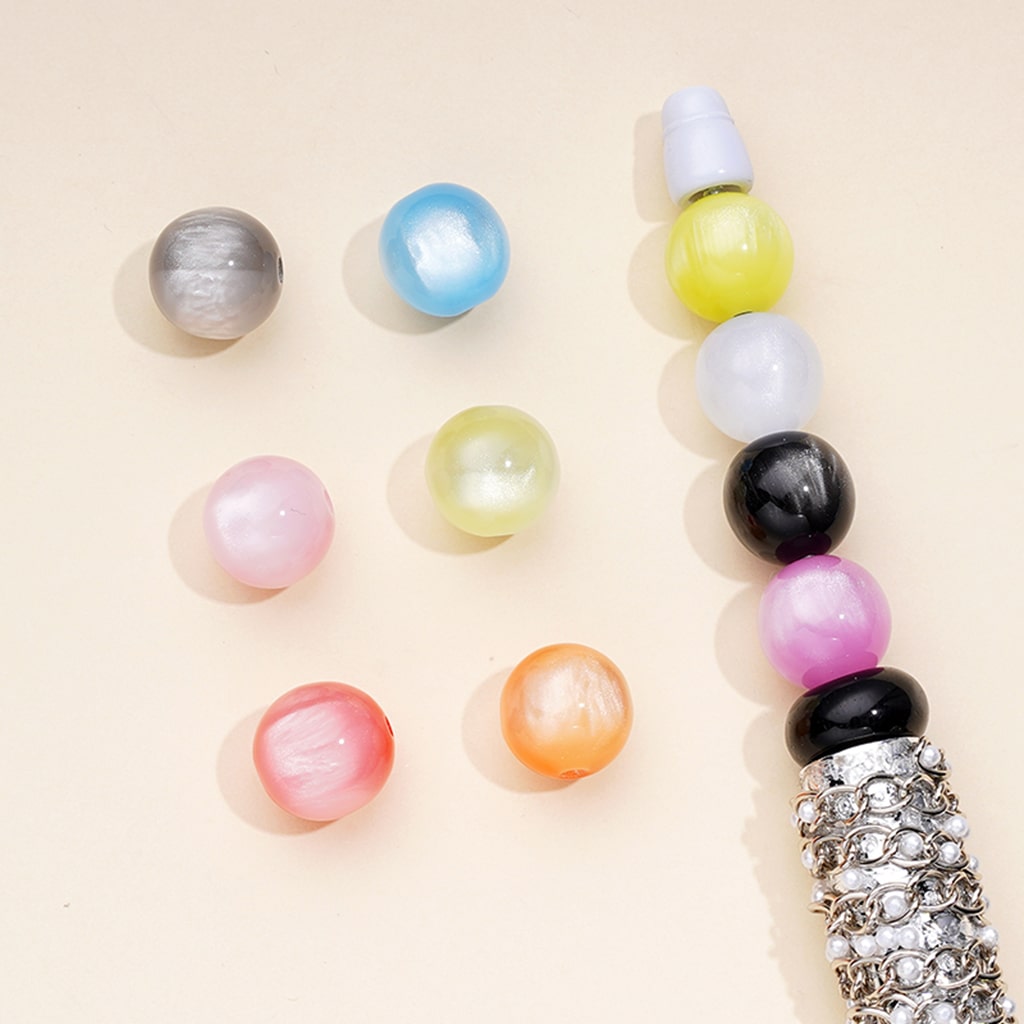 Shiny Round Cat Eye Style Acrylic Beads, 12mm, Random Mix Color, WM