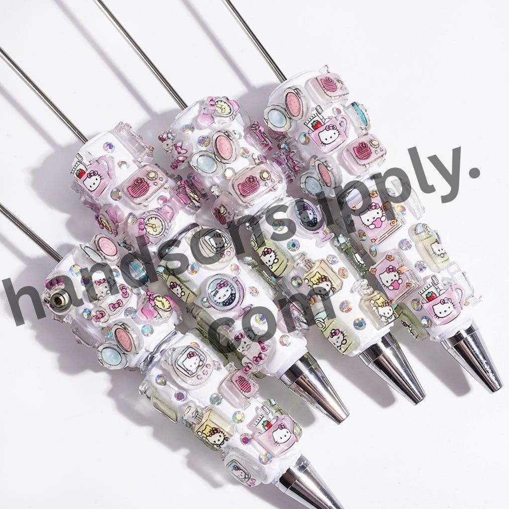 Adorable Cat Character Series with AB Rhinestones and Glitter Daily Essentials Design Beadable Clay Pen