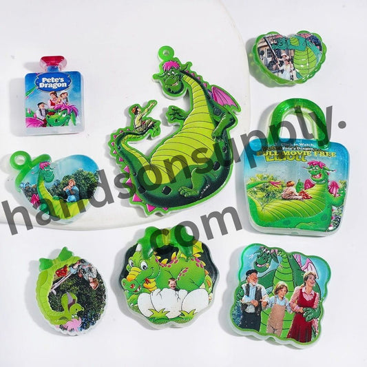 Fantasy Green Flying Dragon Characters in Various Designs Acrylic Beads and Pendants, Random Mix