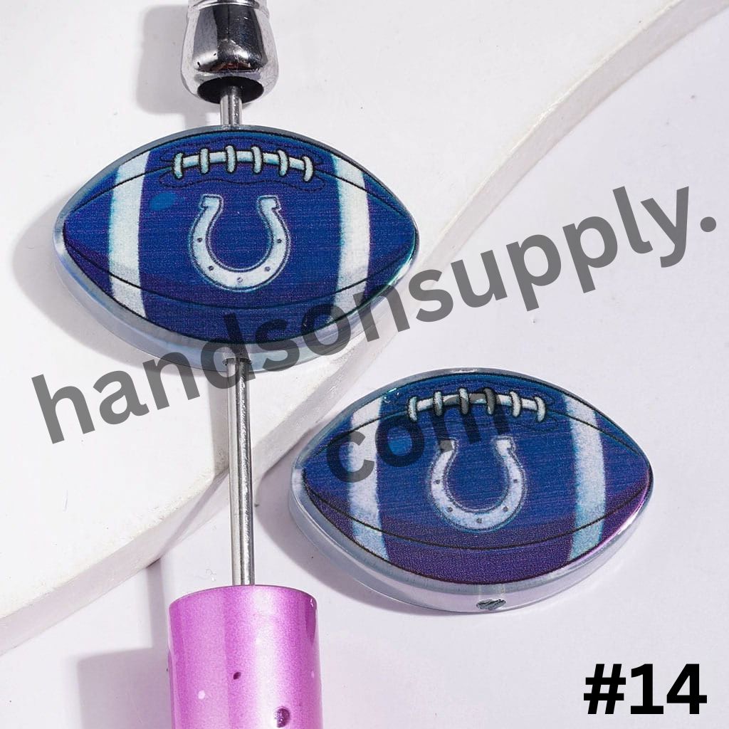 UV-Coated American Football Shape Acrylic Beads, Assorted Team Designs, 20-29MM, Random Mix