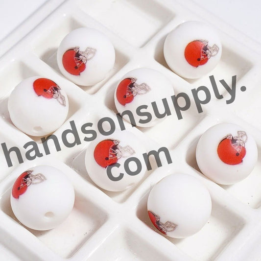Sporty Cleveland American Football Team Printed Round Silicone Beads for DIY Bracelets & Necklaces, 15MM
