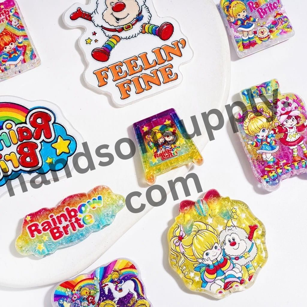 Adorable Vibrant Rainbow Girl Character Series Acrylic Crackle Beads & Pendants, Random Mix