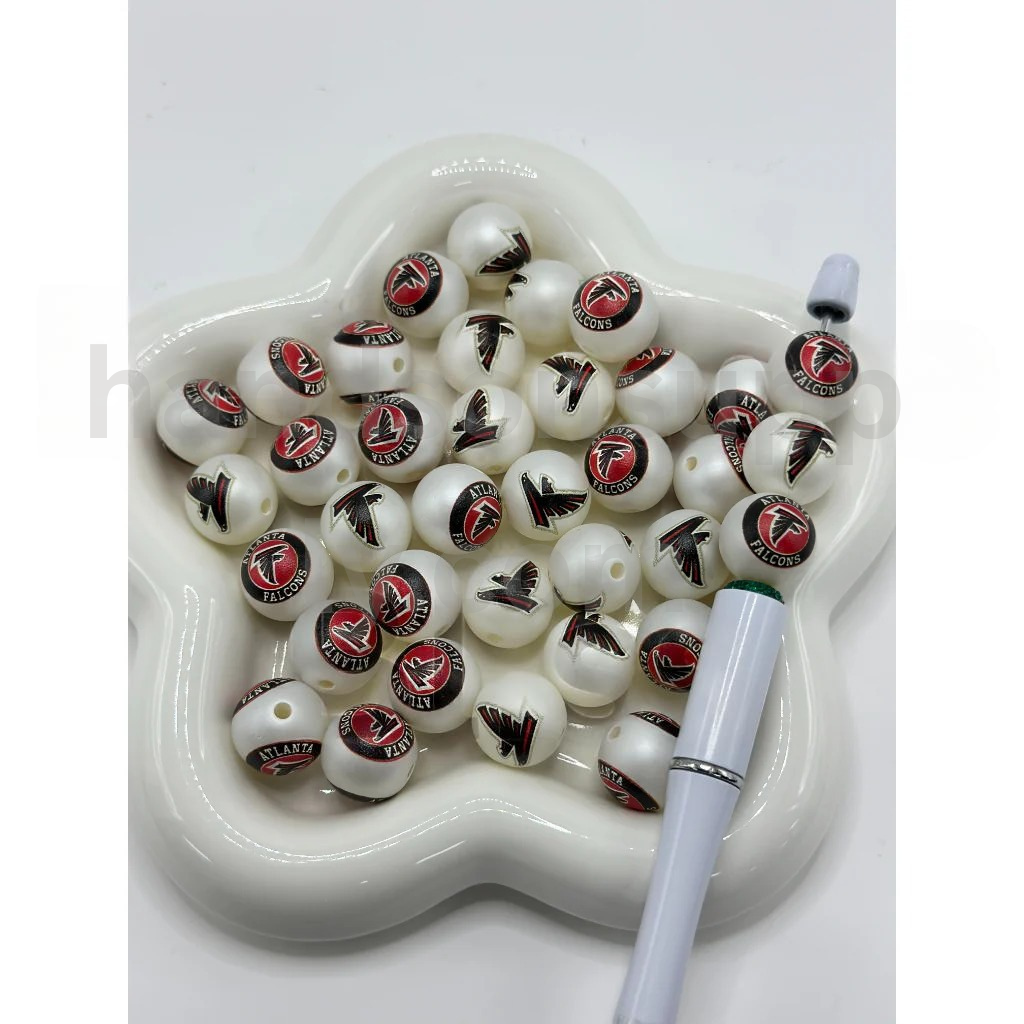 Frosted Matte White 16MM Sports Football Team Round Acrylic Beads