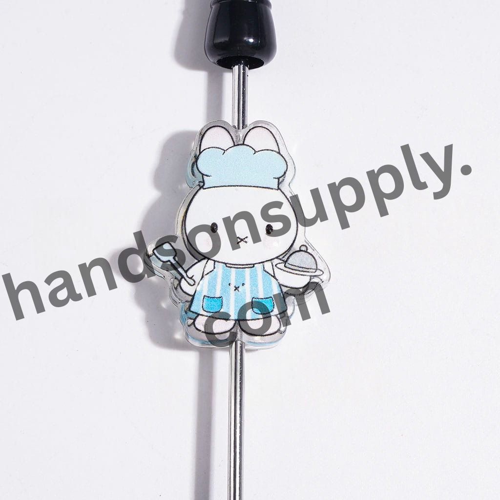 Charming White Bunny Character Series in Colorful Costumes Semi-Clear Acrylic Beads, Random Mix
