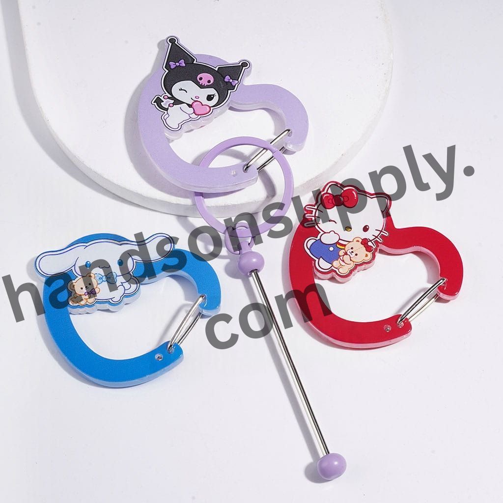 Anime Animal Character Heart-Shaped Acrylic Carabiner Clips for Bags, Luggage Tags and Keychains, Random Mix