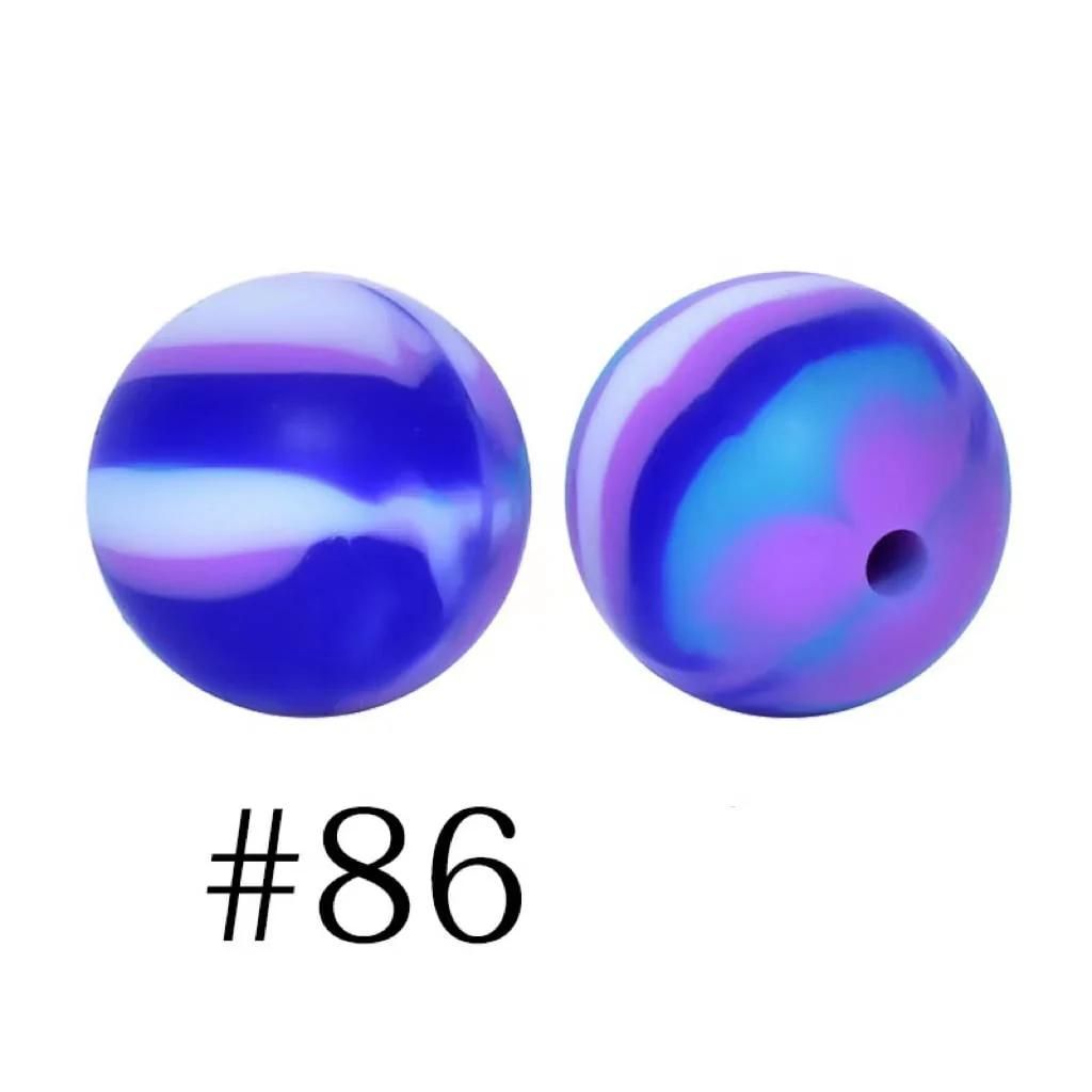 Multicolor Abstract Marble Pattern Printed Silicone Beads with Swirls, 15mm