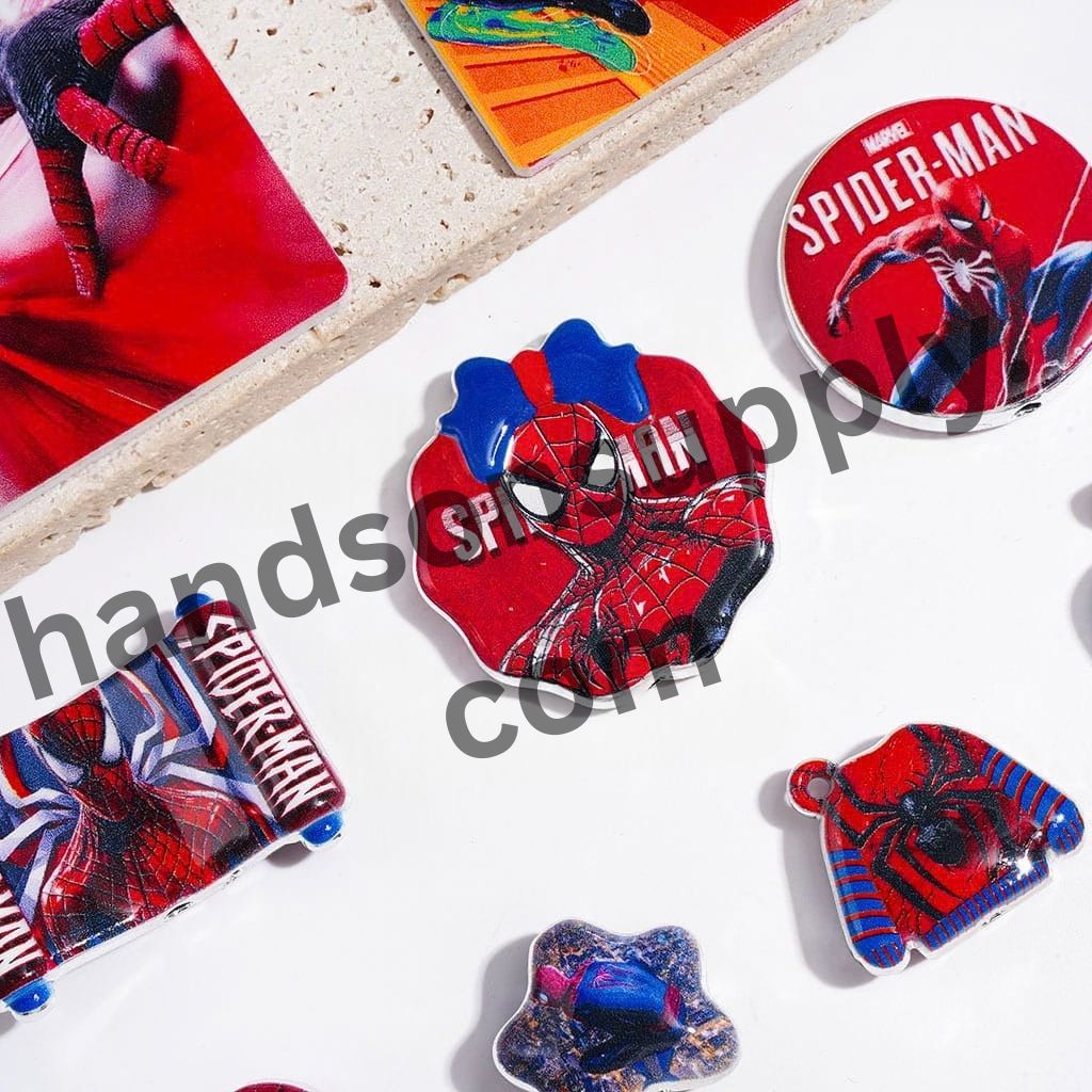 Red Spider Superhero Character Series with Silver-Tone Borders Acrylic Beads & Pendants, Random Mix