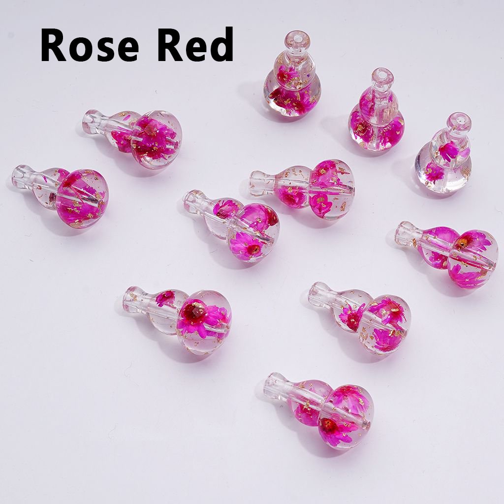 Elegant Clear Gourd-Shaped Acrylic Beads with Mini Gold Foil & Dried Flower Accent, Around 28×16MM