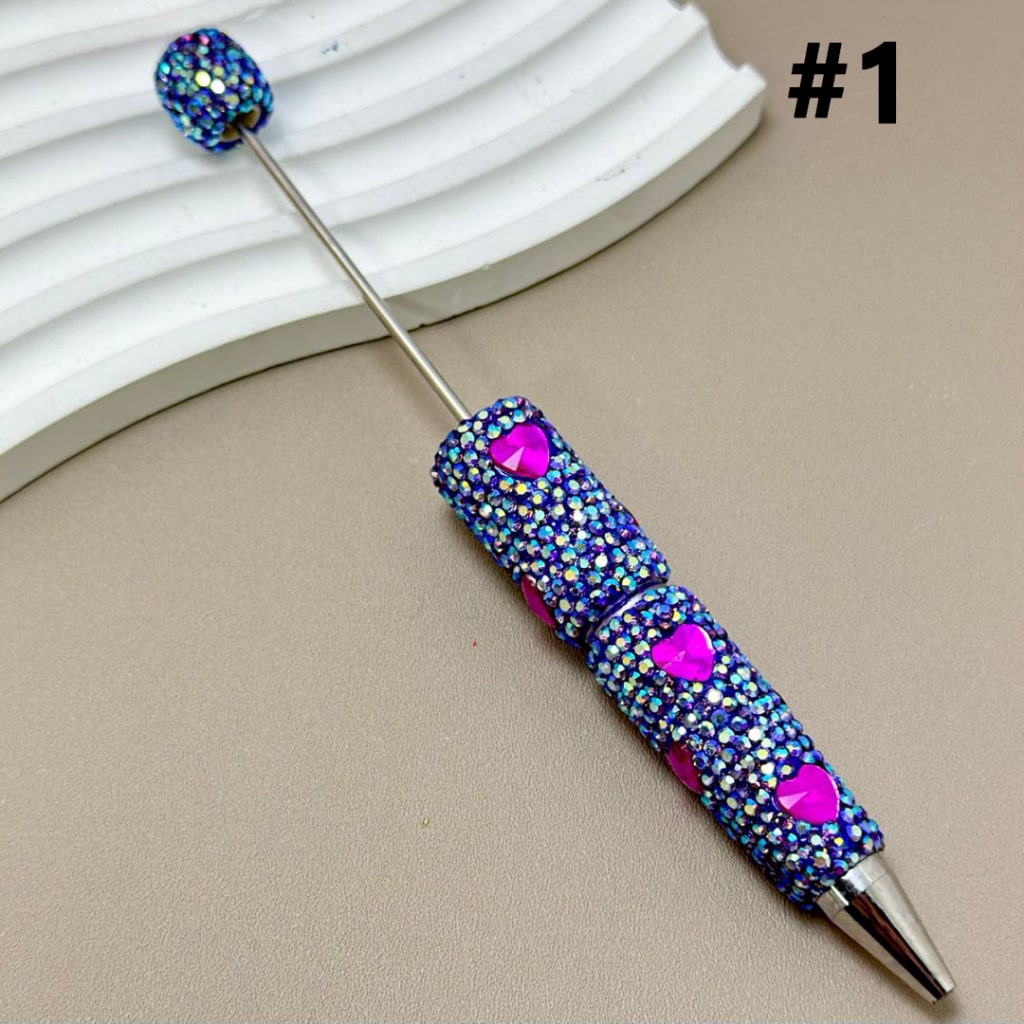 Colorful Hearts & AB Rhinestones Beadable Clay Pens Covering the Entire Pen