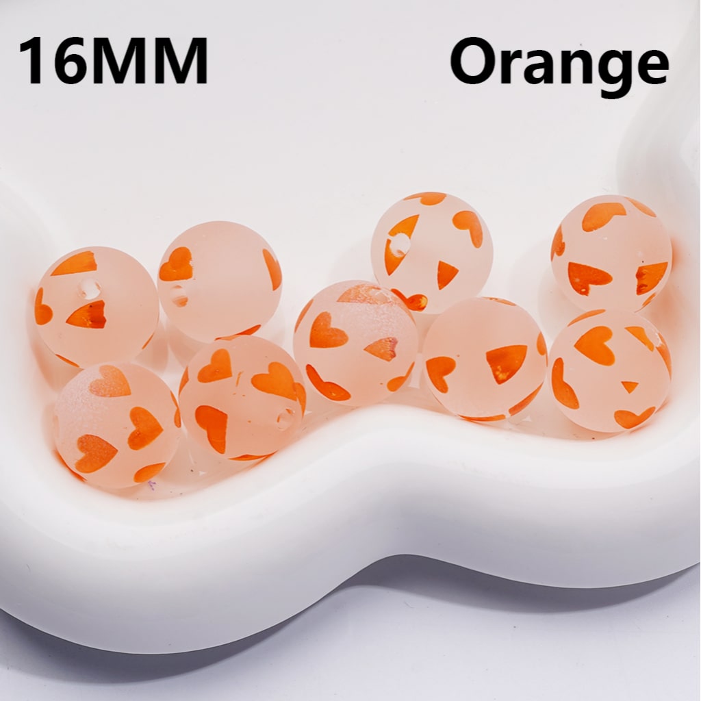 Multi-Color Heart Printed Frosted Acrylic Beads, 16MM Round Single Color Option Requires 200pcs Full Bag