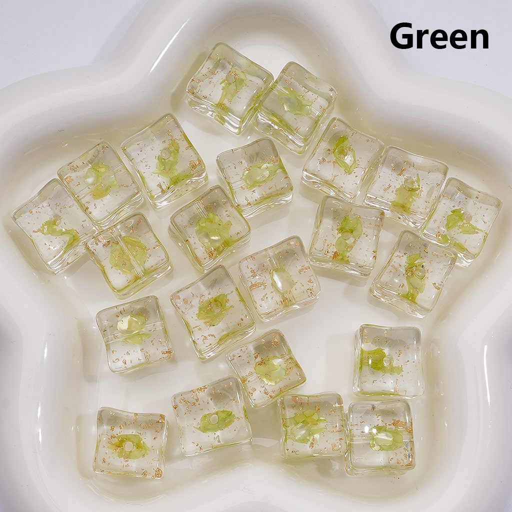 Clear Square Acrylic Beads with Gold Foil and Multi-Color Shells 14-15MM (Single Color is available for 200pcs(Whole bag))