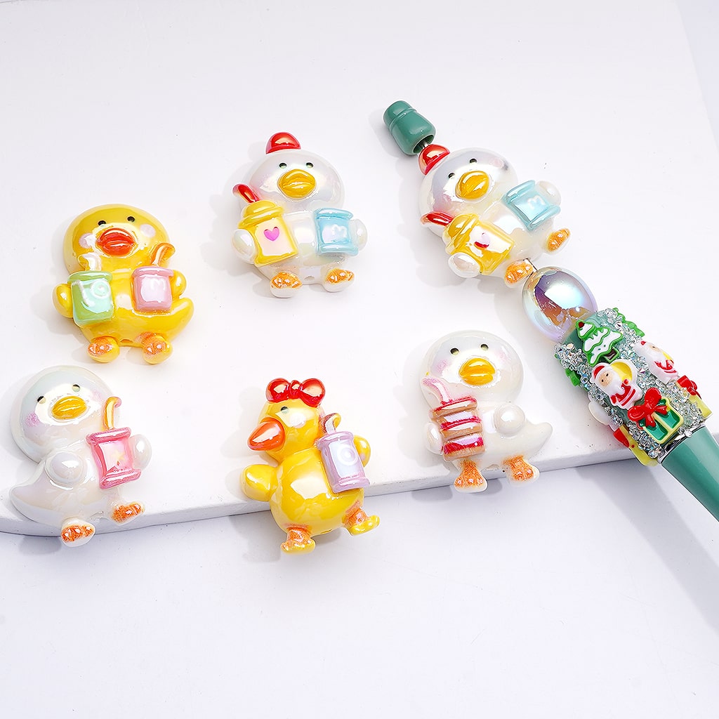 UV Coated White Duckling & Yellow Chick Designs Acrylic Beads Random Mix