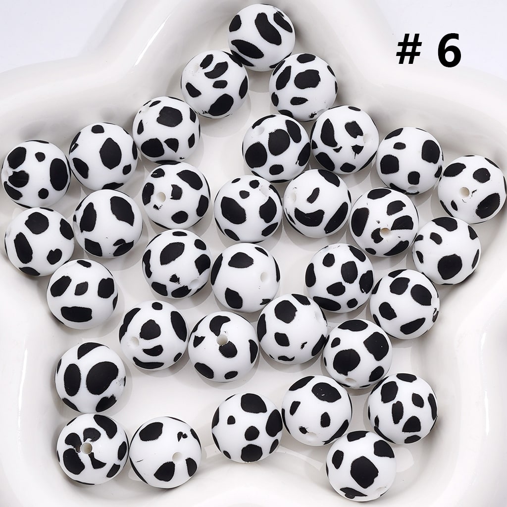 Cow Print Multicolor Design Style Z-00276 Silicone Beads 15MM