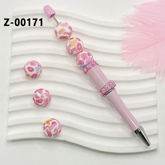 Micki Mouse Colorful Heads Bellis White Perennis Flower Round Printed Silicone Beads 15mm, Number Z-00171