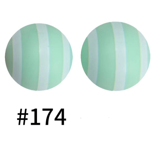 Round Printed Teal White Stripes Silicone Beads Number 174