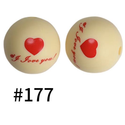 Printed I Love You Heart Silicone Beads Number 177
