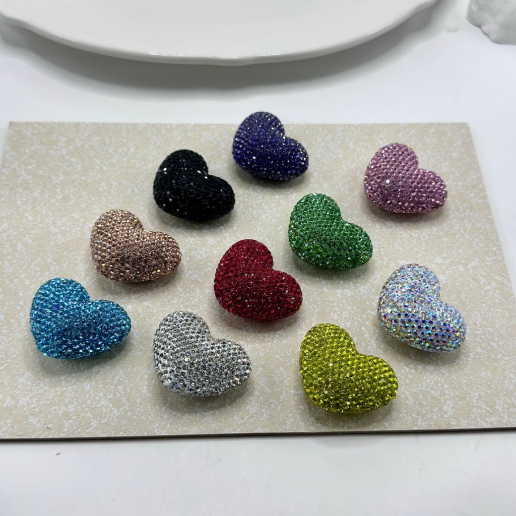 Colorful Rhinestones Bling Bling Heart Shape Clay Beads, 28*30MM