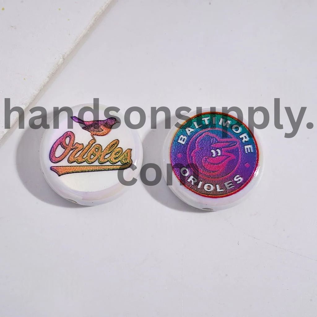 UV Coating with Sports American Baseball Series Acrylic Beads, Around 24MM, Flat Round Shape