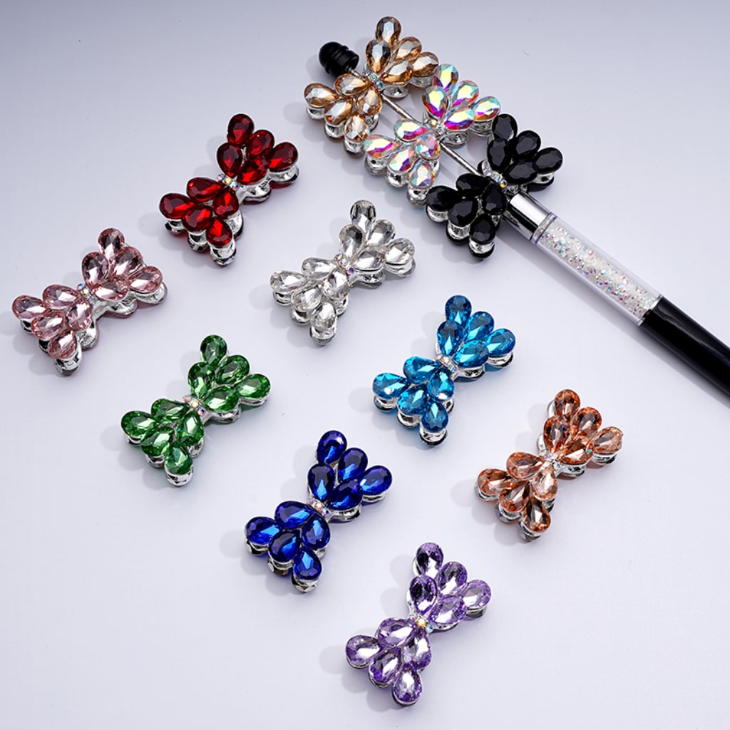 Silver Alloy Bling Bling Fancy Bowknot with Colorful & AB Shiny Rhinestones Beads, Around 37*22MM