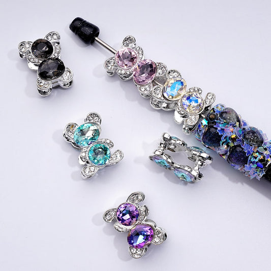 Exquisite Fancy Cute Silver Alloy Bear Beads with Mini Clear & Colorful Rhinestones, Around 17*21MM, Random Mix