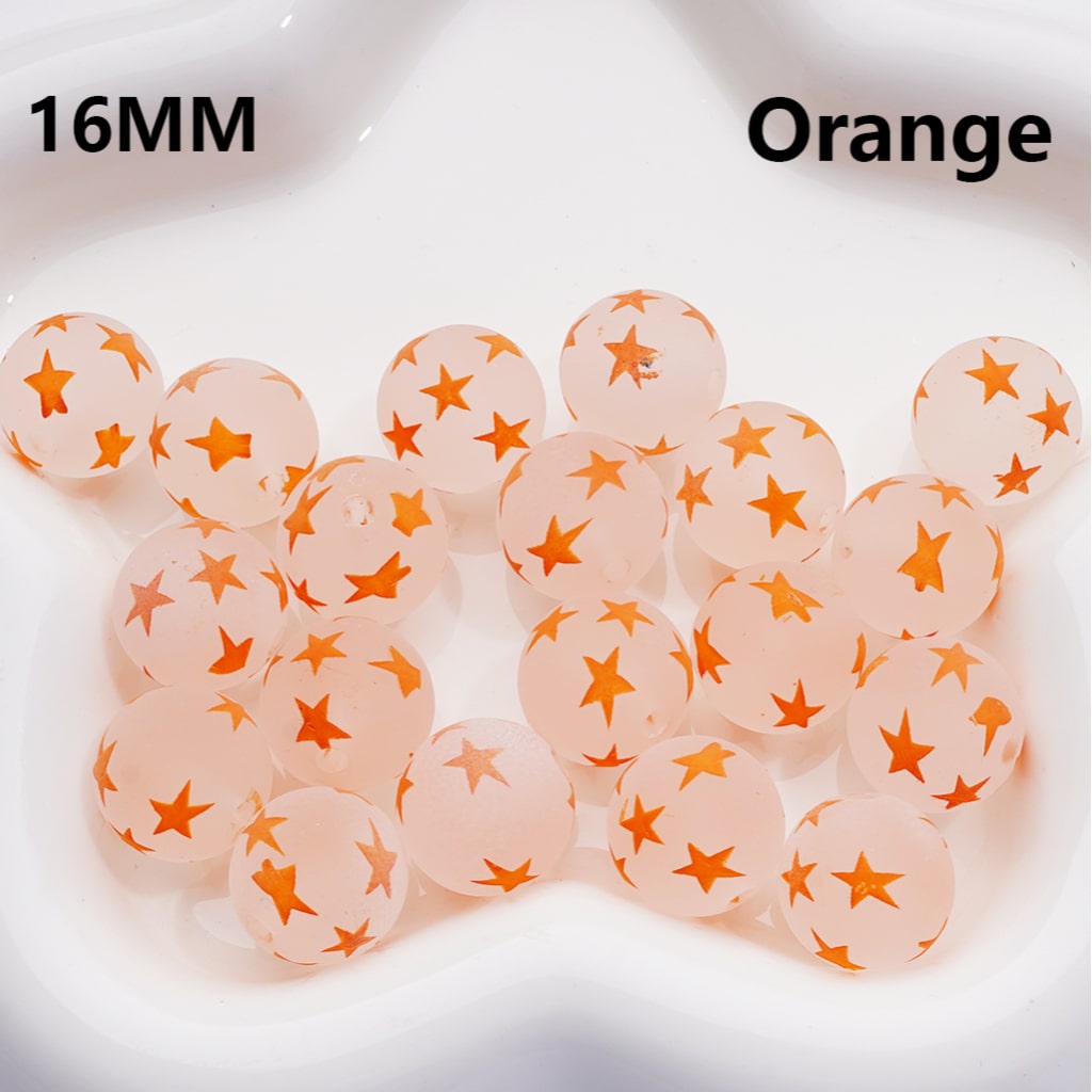 Multi-Color Star Printed Frosted Round Acrylic Beads, 16MM – Bulk 200pcs Required for Single Color Option