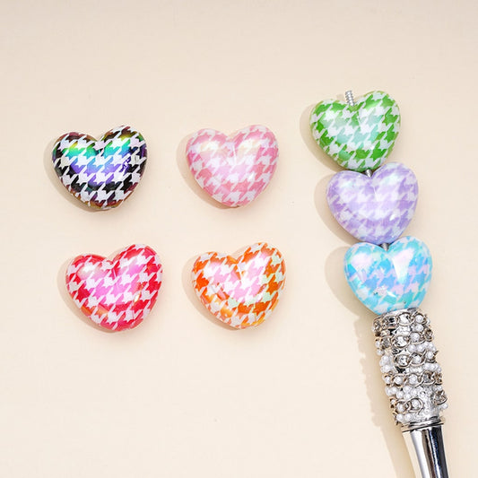 Houndstooth Pattern, Dogstooth, Pied-de-Poule AYS Heart Acrylic Beads