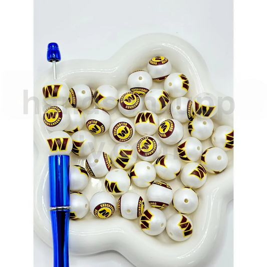 Washington Commanders Football Theme Frosted 16MM Mixed Round Acrylic Beads