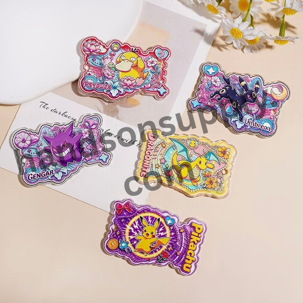 Playful Small Monster Character with Colorful Flower Designs Acrylic Pendants, Random Mix