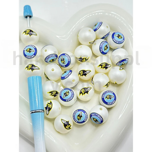 Baltimore Football Theme White Round 16MM Mix Frosted Acrylic Beads